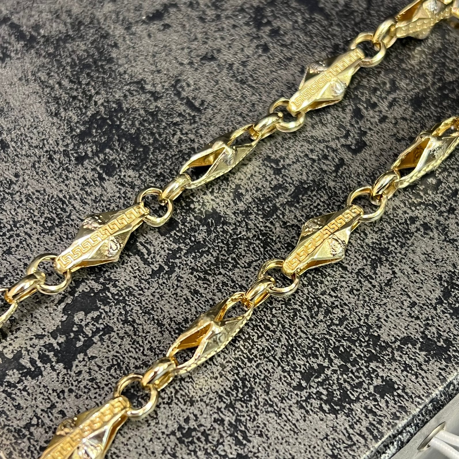 14k gouden ketting monte carlo schakel versace, Ophalen of Verzenden, Zo goed als nieuw, Goud