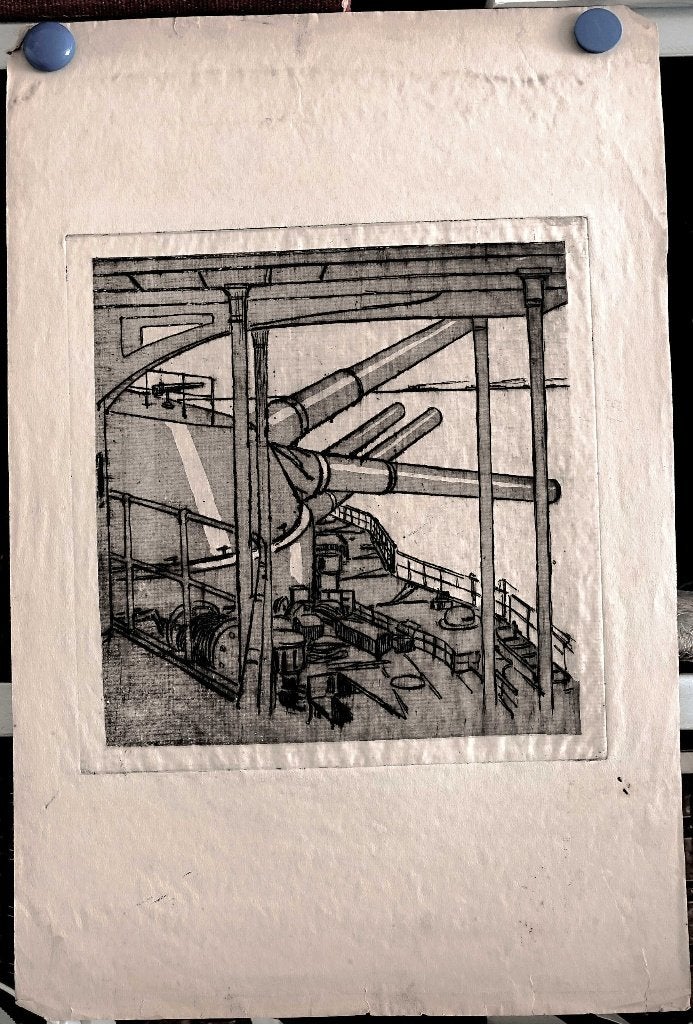 Etsen (3x) Geschut Oorlogsschip Ets in 3 staten, Antiek en Kunst, Ophalen of Verzenden