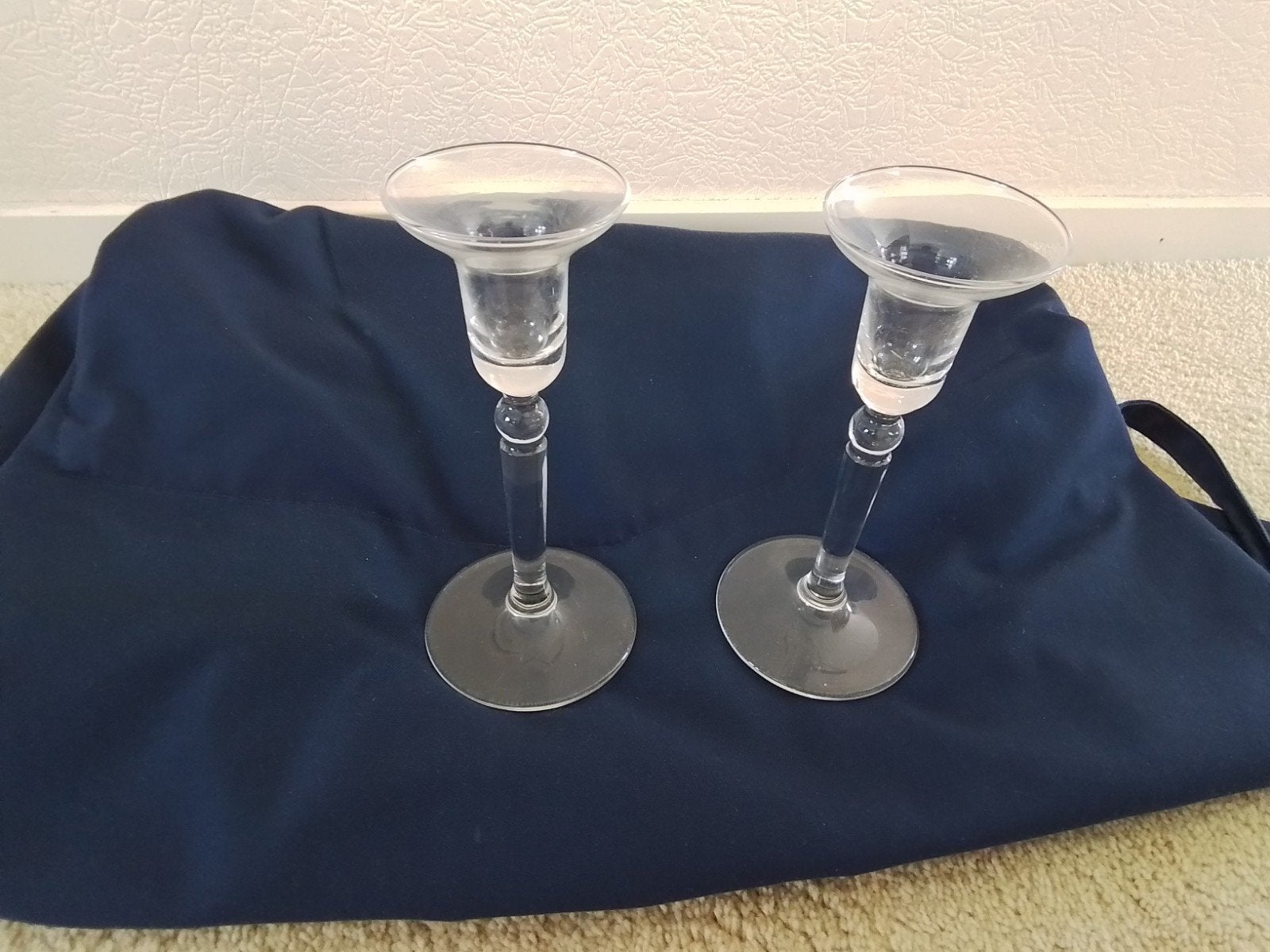 2 Leerdam glazen kandelaars hoog 16 cm, Ophalen