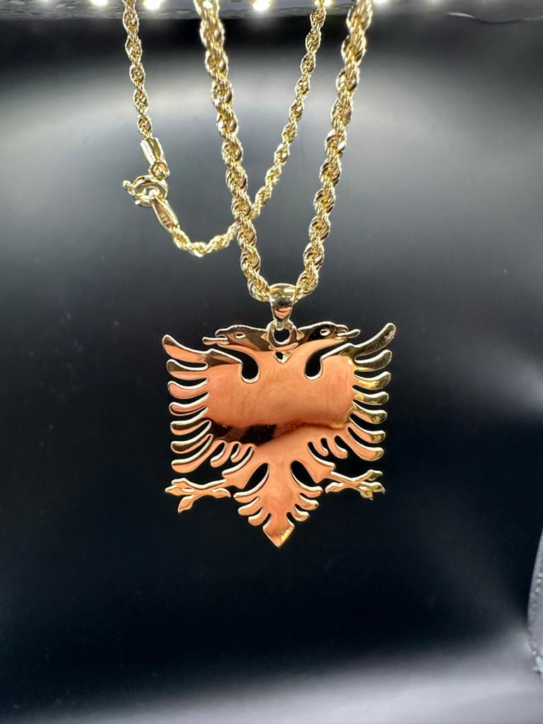 14k Gouden Albanië Adelaar Hanger met Ketting, Ophalen of Verzenden, Nieuw, Goud, Met hanger