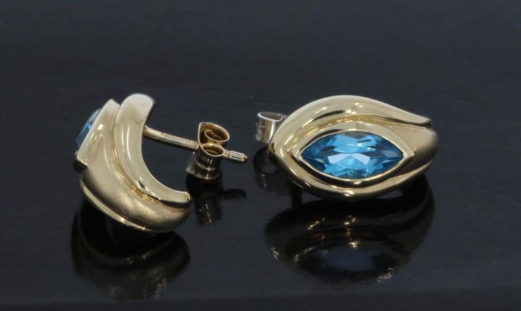 Topaas edelsteen gouden set design oorbellen dames stekers, Voordeelsieraden, Verzenden, Zo goed als nieuw, Met edelsteen