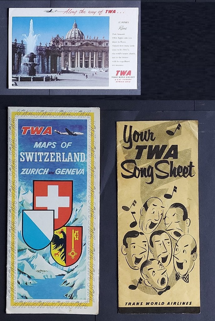 2 folders en kaart van TWA, Verzamelen, Luchtvaart en Vliegtuigspotten, Ophalen of Verzenden, Gebruikt, Boek of Tijdschrift