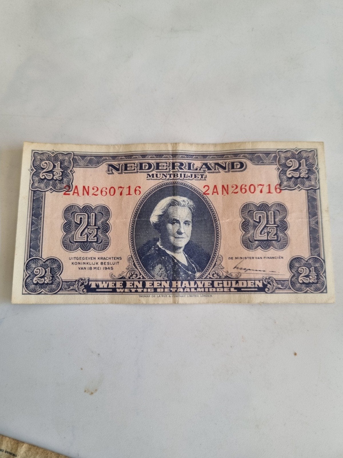 Nederland:  2,5 gulden bankbiljet uit 1945 is PL16b2, Ophalen of Verzenden, 2½ gulden, Los biljet