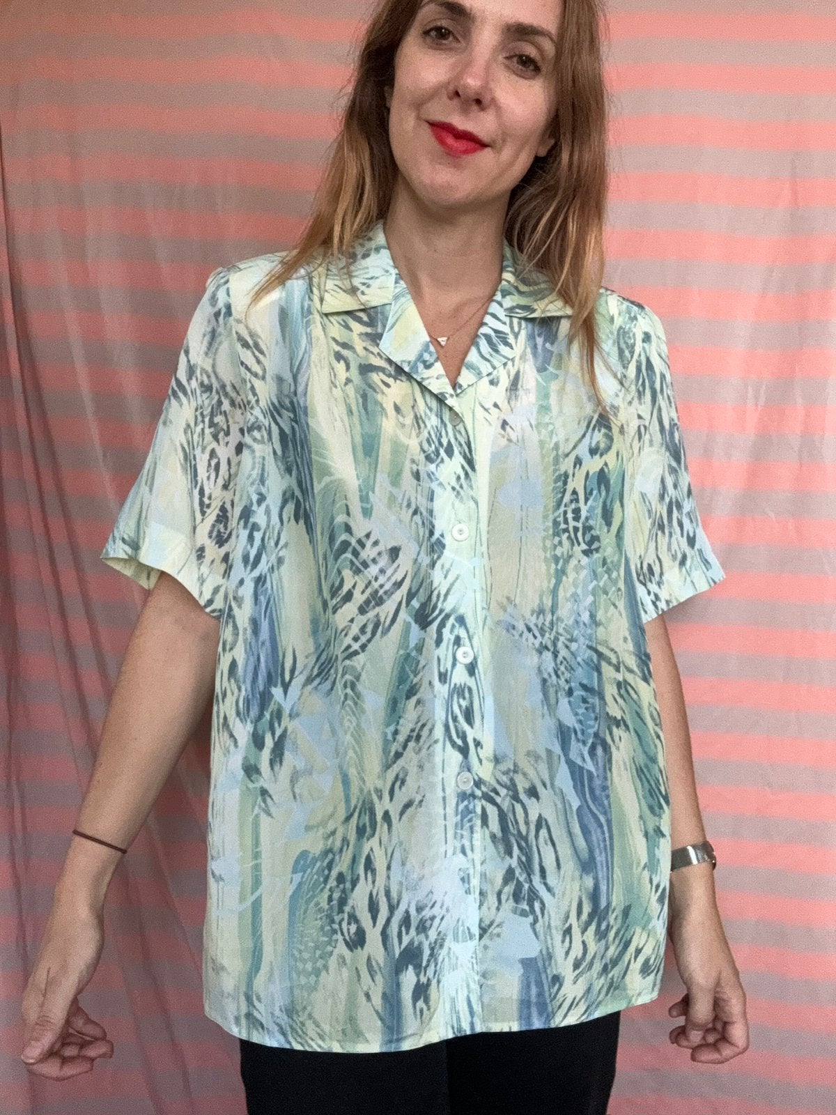 Vintage oversized groene 90s blouse - print 46 of oversized, Kleding | Dames, Blouses en Tunieken, Gedragen, Maat 46/48 (XL) of groter
