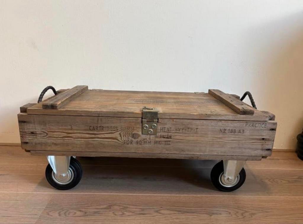 Unieke Vintage Legerkist op Wielen - Industriële Stijl, Ophalen, Gebruikt, 100 tot 150 cm, Minder dan 50 cm