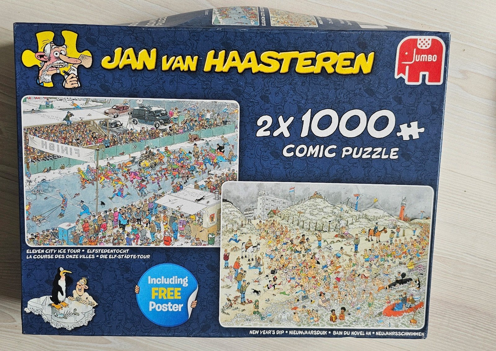 Jan van Haasteren 2x elfstedentocht & Nieuwjaarsduik, Ophalen of Verzenden, 500 t/m 1500 stukjes, Gebruikt, Legpuzzel