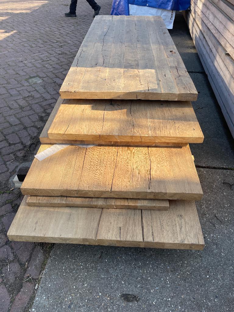 Oud eiken tafels tafelbladen groot formaat, Huis en Inrichting, Tafels | Eettafels, 100 tot 150 cm, Ophalen of Verzenden, Vijf personen of meer