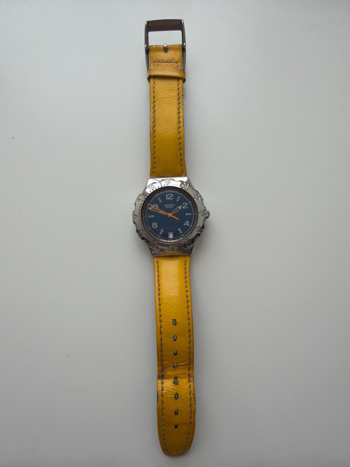 Swatch Polshorloge met geel leren bandje, Swatch, Staal, Polshorloge, Swatch