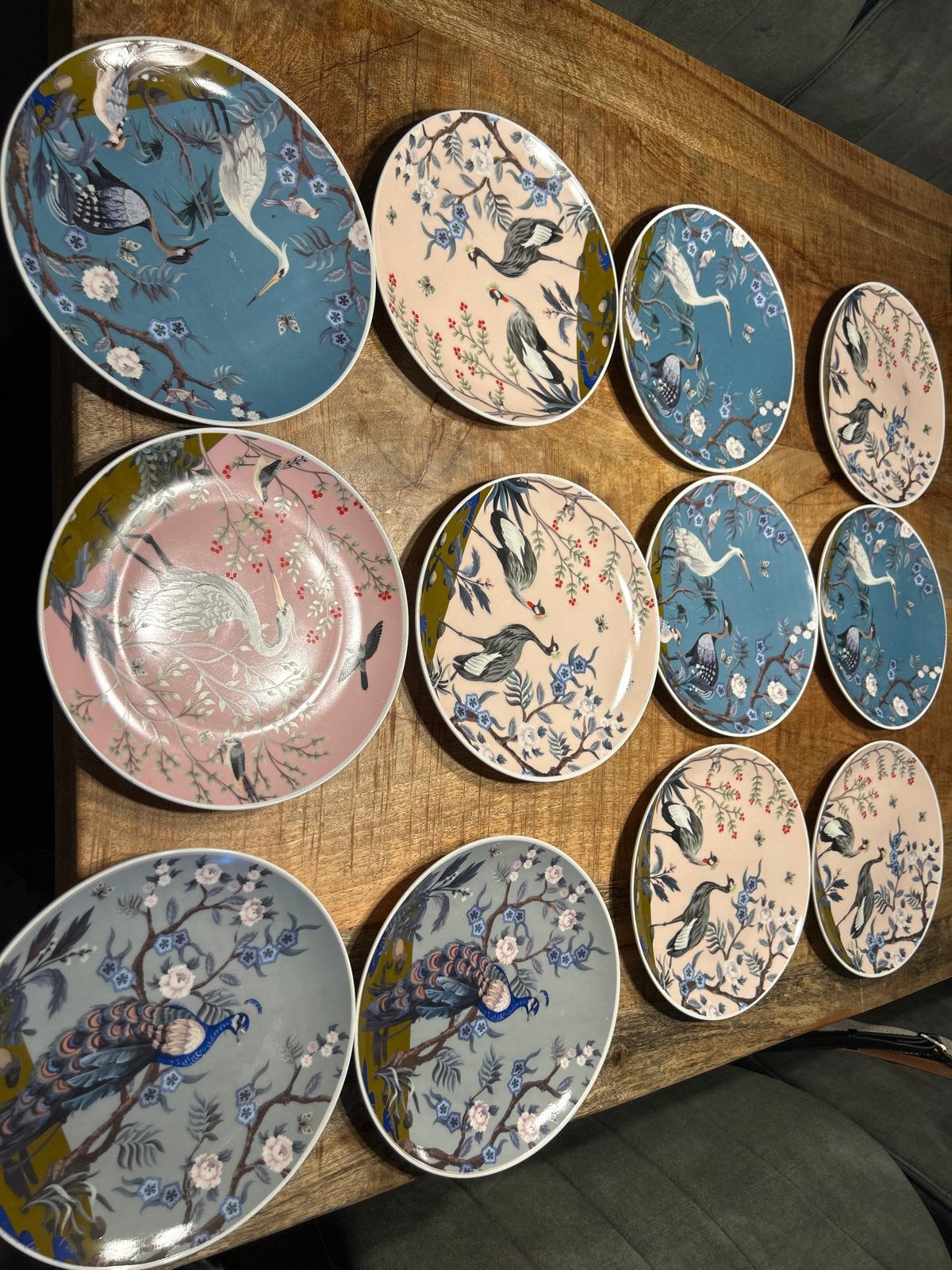 Siaki Collection borden met  japanse vogelmotieven, Gebruikt, Overige merken, Keramiek, Ophalen of Verzenden