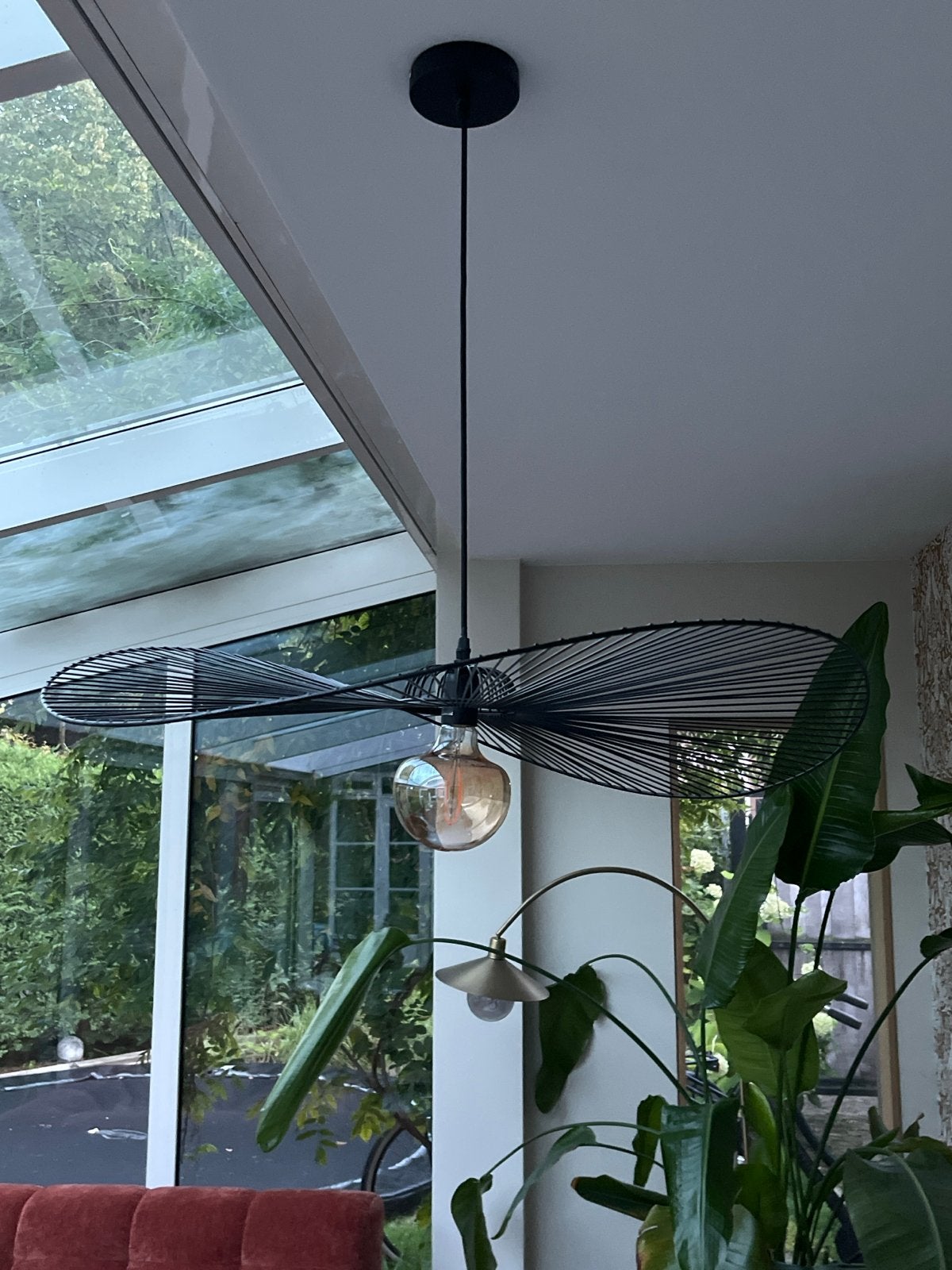 Moderne zwarte draadlamp, Ophalen of Verzenden, Zo goed als nieuw, Metaal, E27 (groot)
