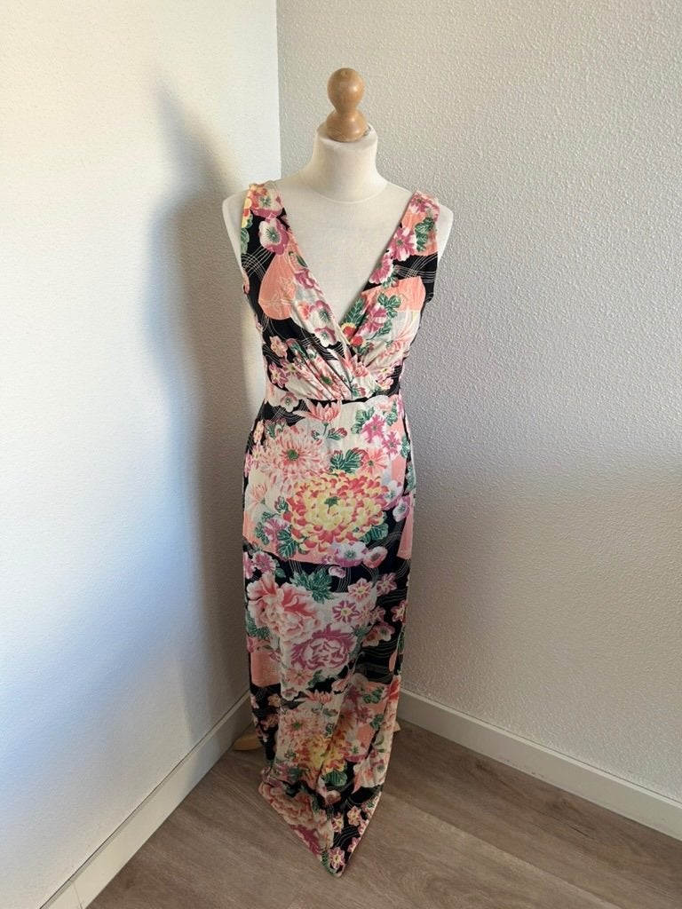 King Louie maat L zwarte bloemen maxi jurk 2975