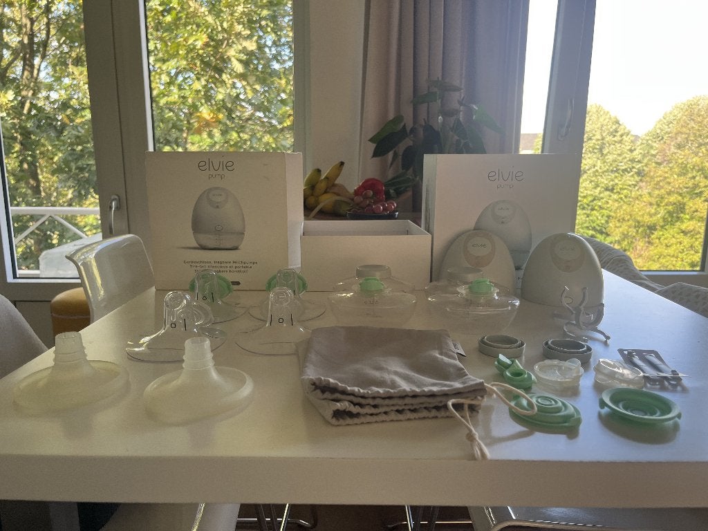 2x Elvie pump dubbele borstkolf  incl onderdelen, Ophalen, Gebruikt, Borstkolf, Inclusief flessen