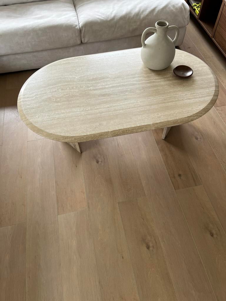 Mooie ovale travertin salontafel, Antiek en Kunst, Antiek | Meubels | Tafels, Ophalen