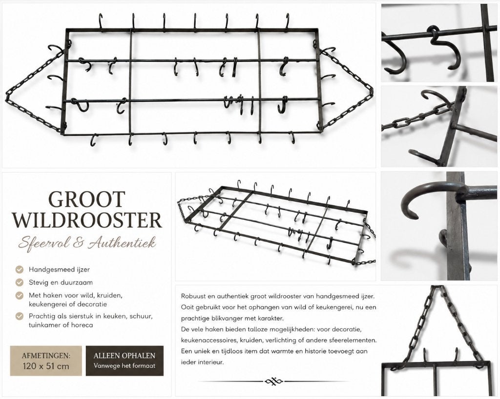 Groot authentiek wildrek van smeedijzer 120 x 51 cm, Antiek en Kunst, Curiosa en Brocante, Ophalen