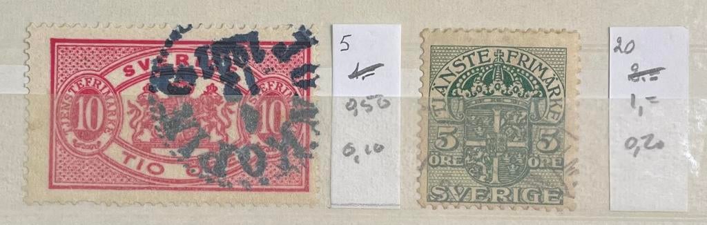 2 postzegels Zweden; dienstzegels, Ophalen of Verzenden, Zweden, Gestempeld