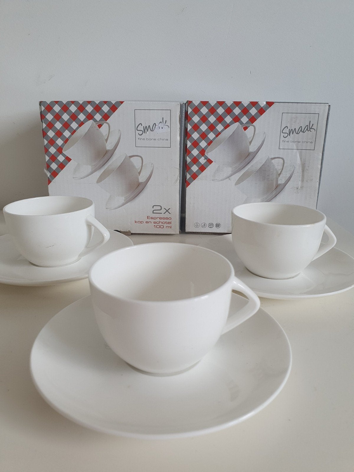 SMaak, FINE Bon China,7 Espresso kop en schotel 100 ml Nieuw, Ophalen, Porselein, Overige stijlen, Kop(pen) en/of Schotel(s)