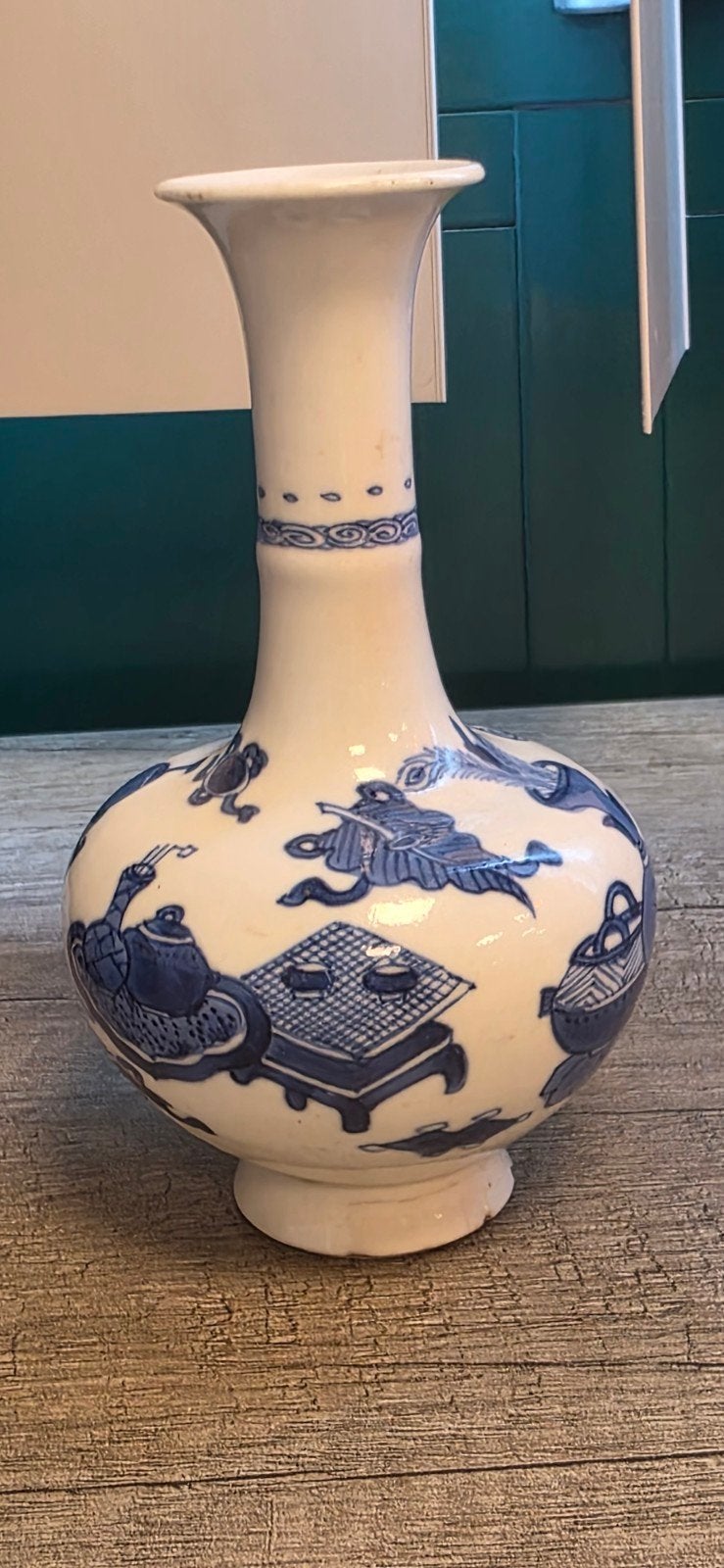Chinees miniatuur vaasje, blauw-wit, ca. 1900, Ophalen of Verzenden