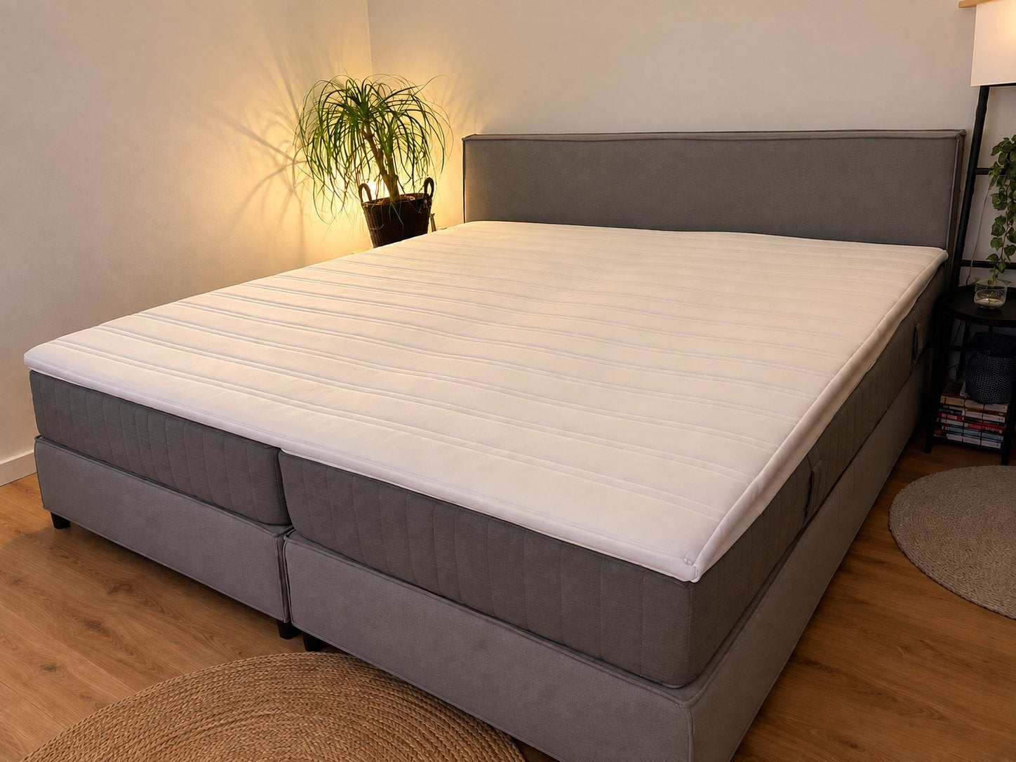 Complete boxspring 180x200 in lichtgrijs, Ophalen, Gebruikt, Tweepersoons, 180 cm