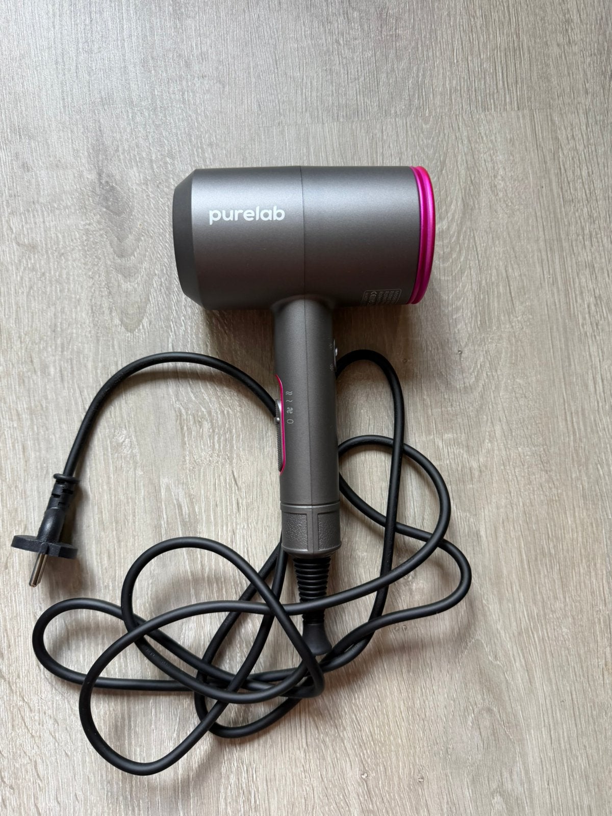 Purelab föhn / haardoger | grijs / roze, Ophalen of Verzenden, Zo goed als nieuw, Föhn of Haardroger