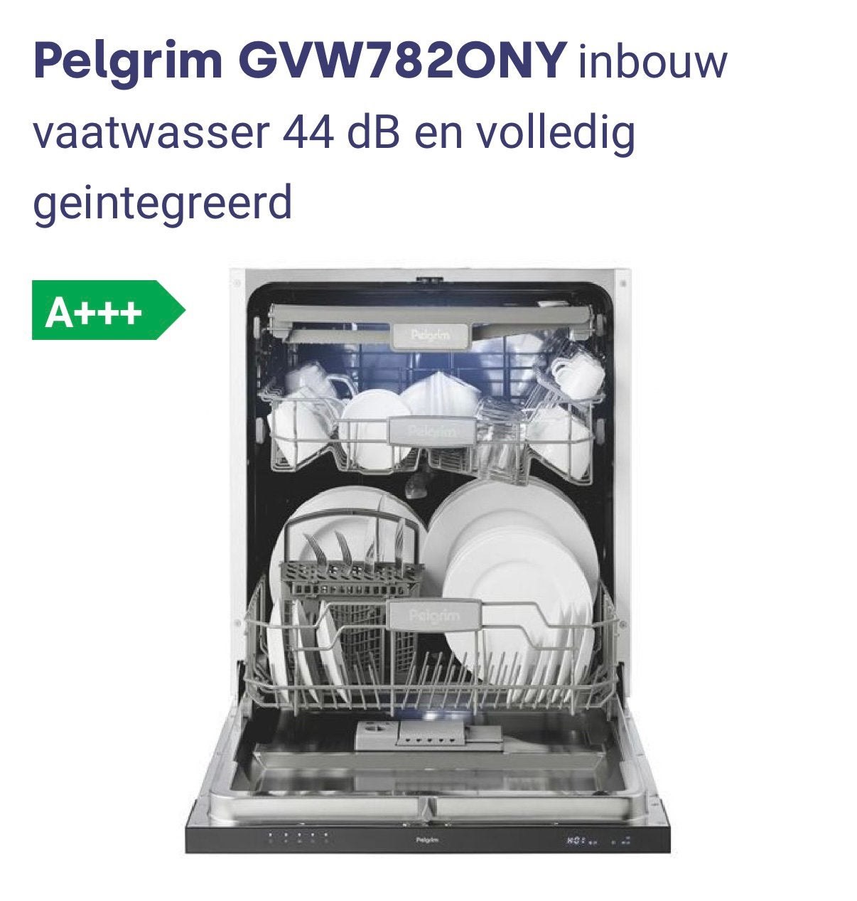 Pelgrim GVW782ONY inbouw vaatwasser volledig geintegreerd, Witgoed en Apparatuur, Vaatwasmachines, Ophalen of Verzenden, Zo goed als nieuw