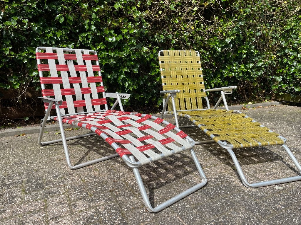 vintage ligstoel, Tuin en Terras, Ophalen of Verzenden, Gebruikt, Aluminium, Inklapbaar