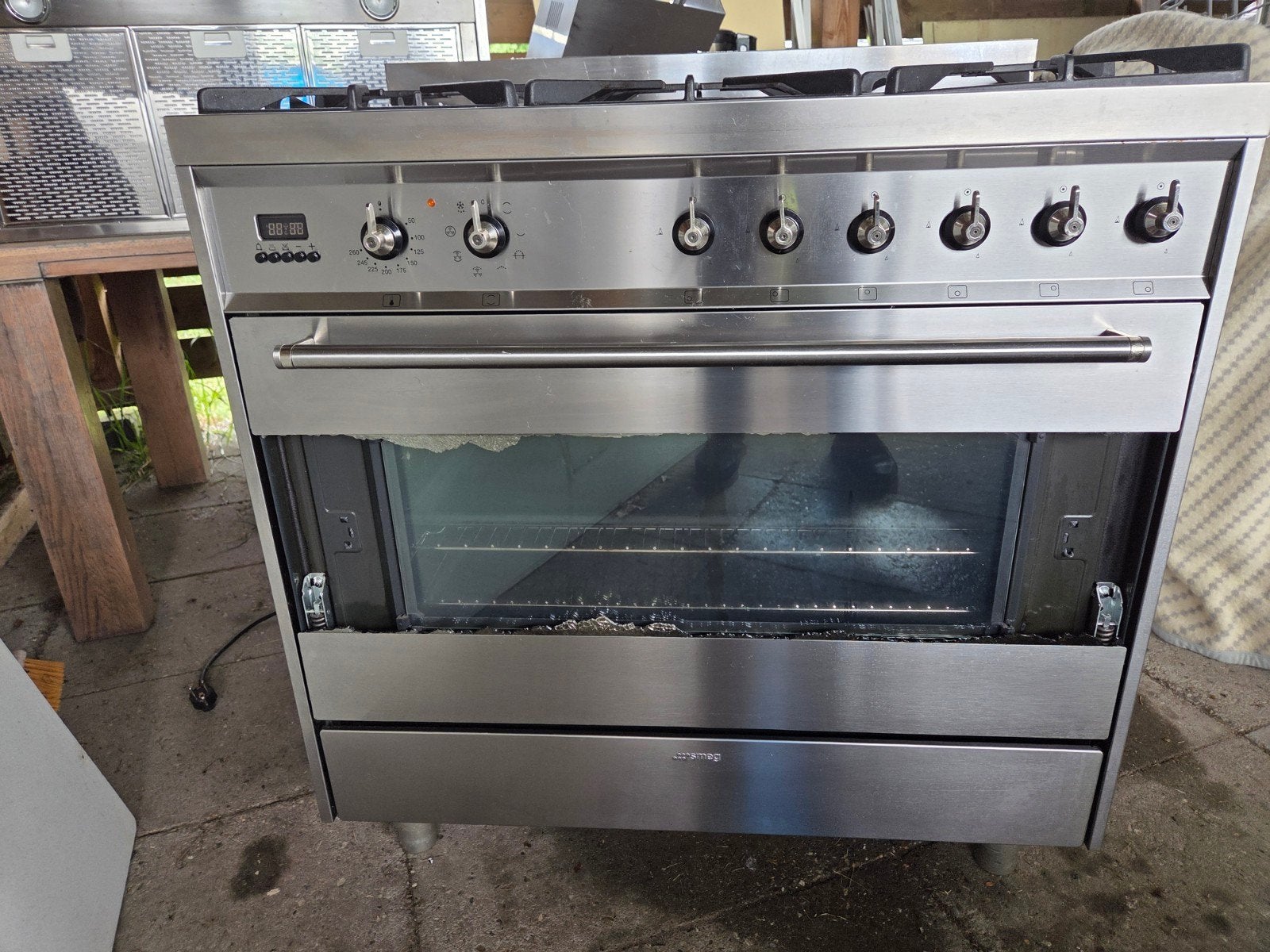 Smeg C9GMXNL1 Gasfornuis met Oven - RVS, Ophalen, Gebruikt, 60 cm of meer, Gas