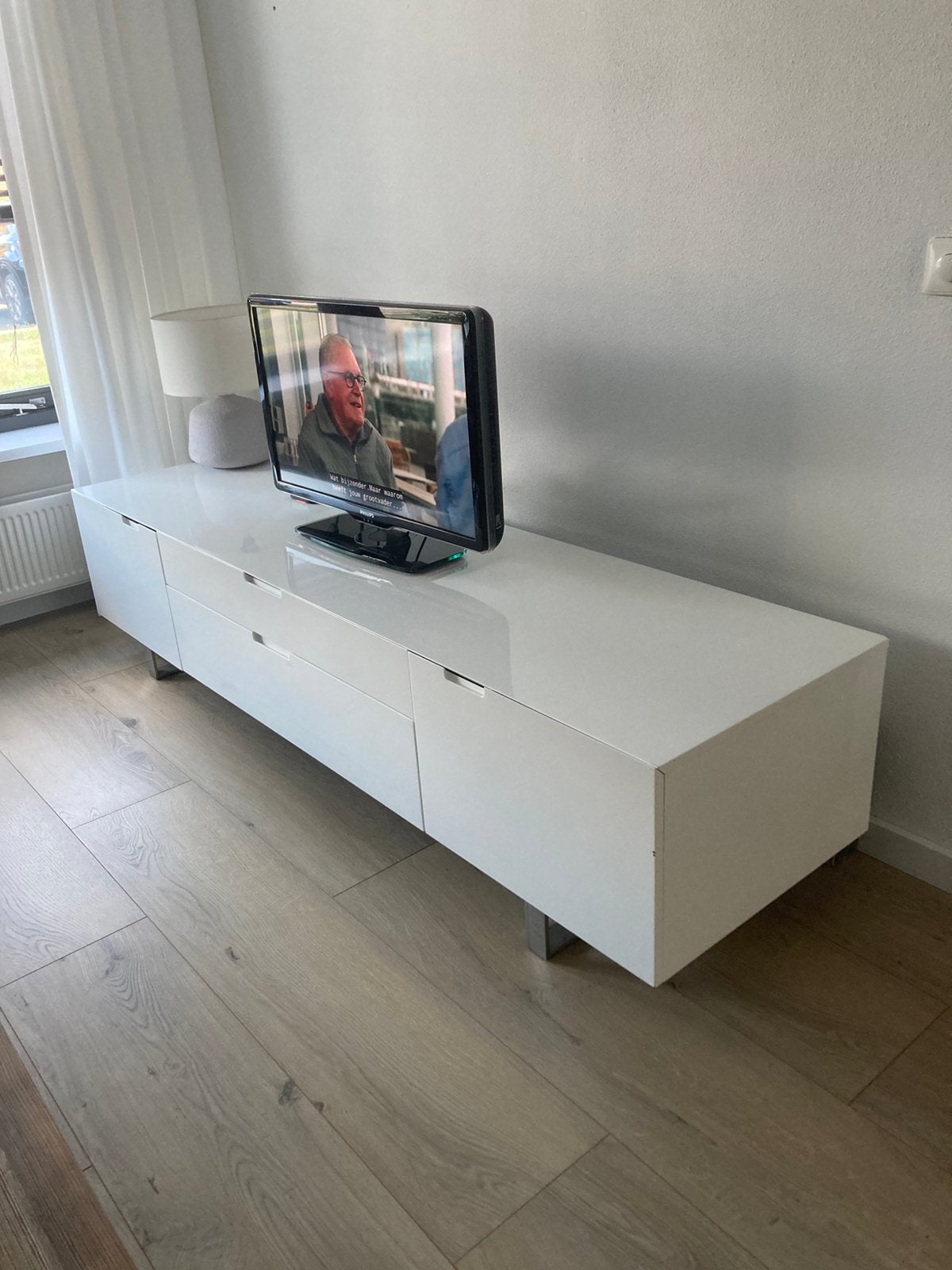 Wit tv meubel, Ophalen, Kunststof, Gebruikt, 150 tot 200 cm