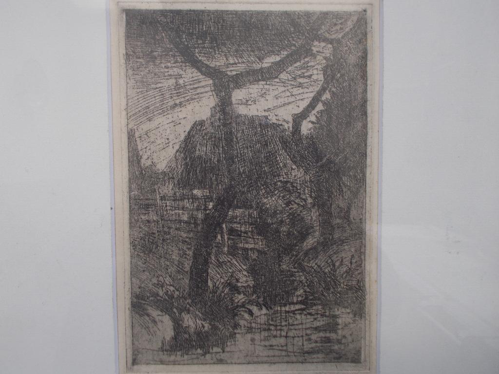 Theo Goedvriend (1879-1969), Ets Bomen Voor Boerderij., Ophalen, Landschap, Ets, Ingelijst