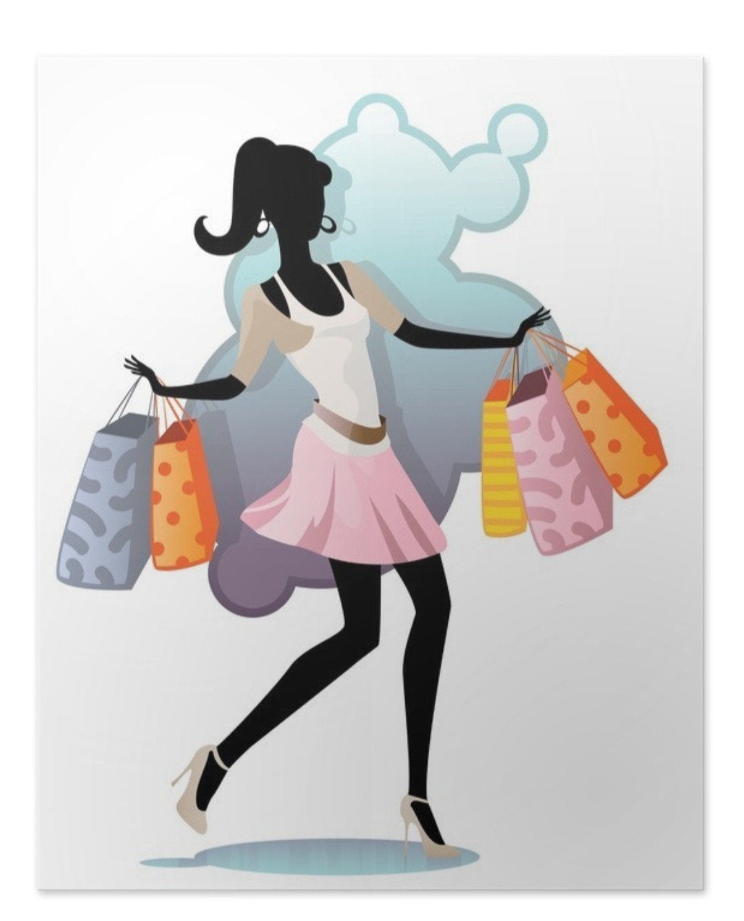 Decoratieve poster: Vrouw met boodschappentassen, Kleding | Dames, Overige Dameskleding, Onbekend, Ophalen of Verzenden, Nieuw