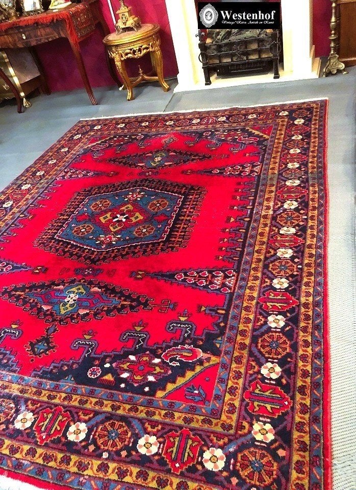 Perzisch tapijt handgeknoopt Wiss  vloerkleed wol vintage, Gebruikt, Blauw, 200 cm of meer, Ophalen of Verzenden