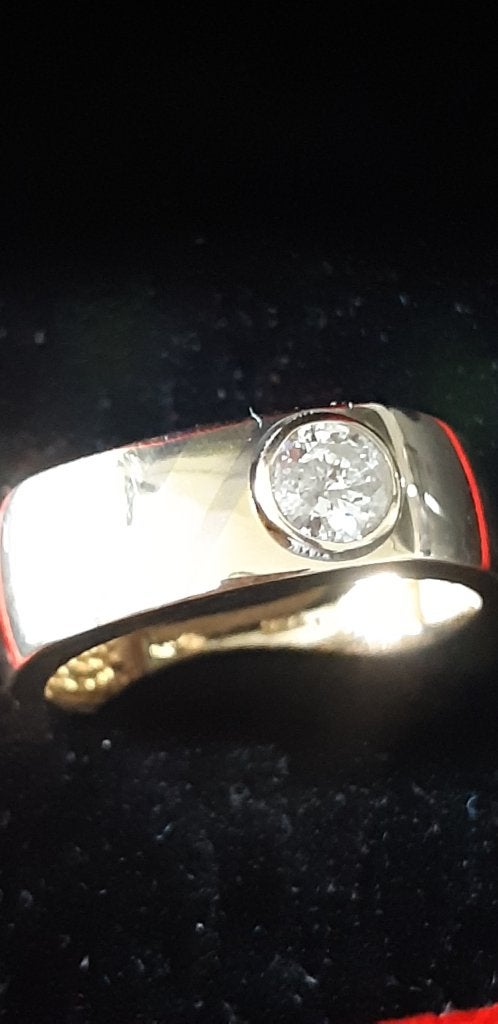 14K Ring met 0.75 Crt Diamant Vs, 19 tot 20, Heer, Ophalen of Verzenden, Zo goed als nieuw