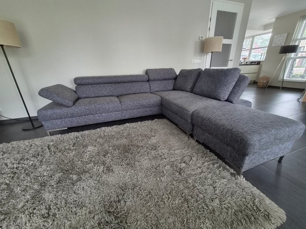 Montel Hoekbank met voetenbank - Z.g.a.n. Grijs/blauw, Huis en Inrichting, Ophalen, 250 tot 300 cm, Hoekbank, 75 tot 100 cm