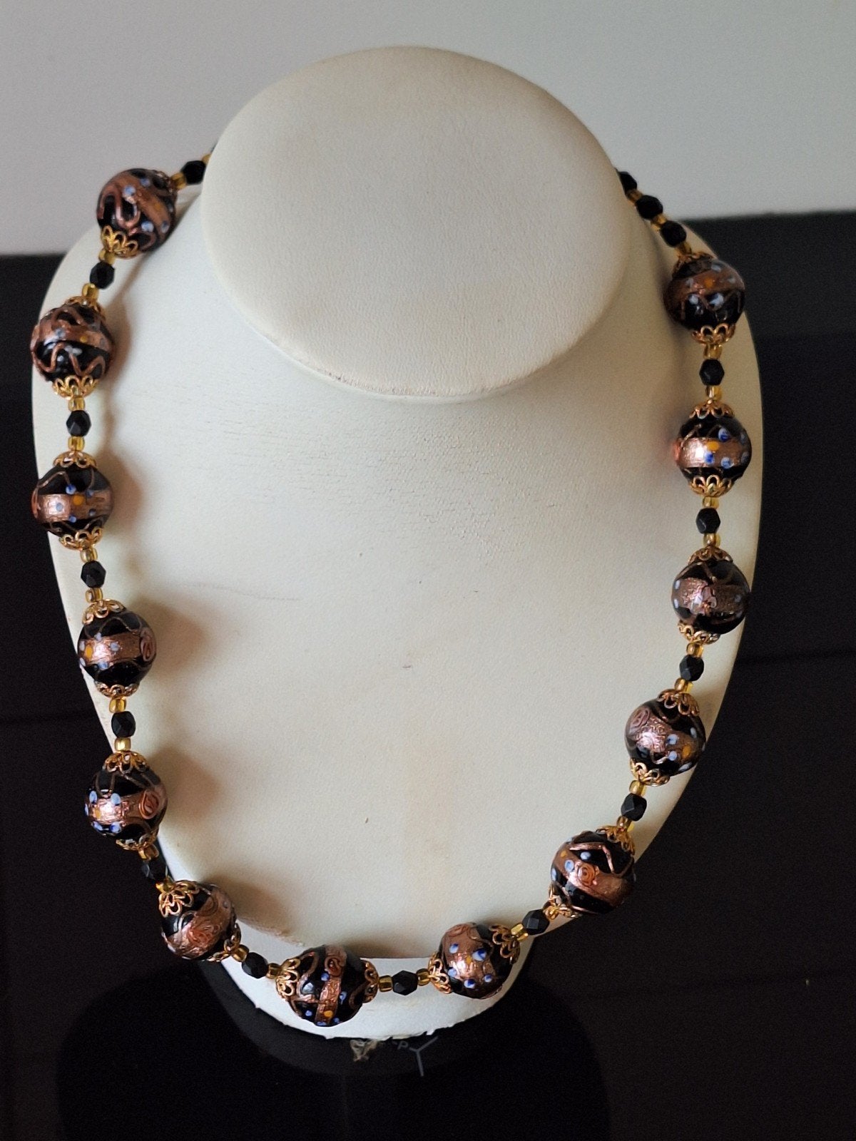 Antieke Murano Bruidstaart Ketting - Zwart & Goud, Gebruikt, Zwart, Ophalen of Verzenden, Overige materialen