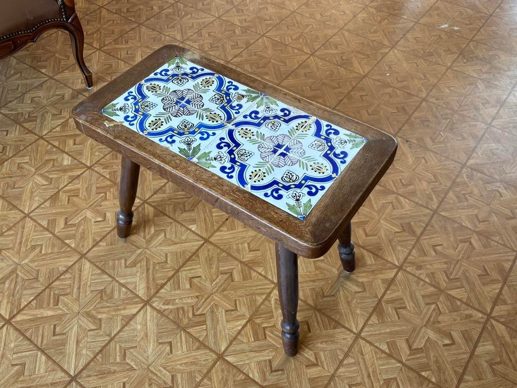 Antiek Vintage Bijzettafel Salontafel met tegeltjes, Ophalen, Minder dan 50 cm, Gebruikt, 50 tot 100 cm