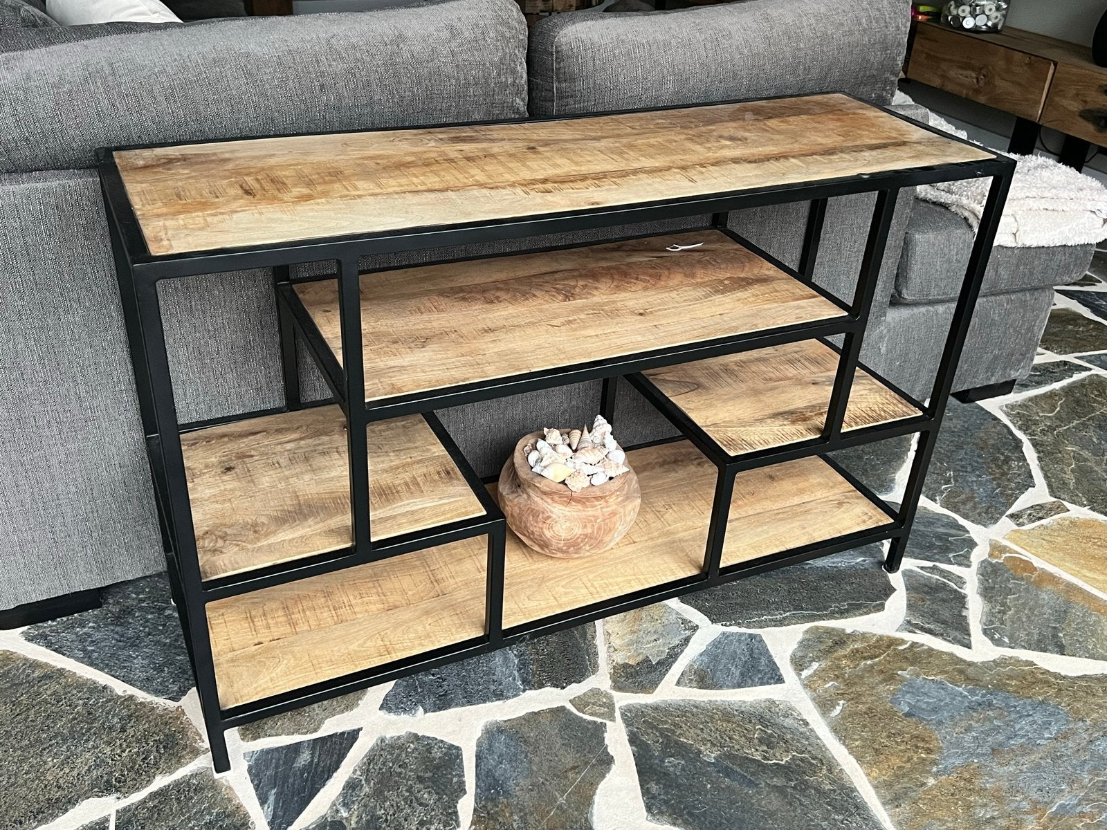 Industriële Console Tafel / Dressoir van Mangohout en Metaal, Ophalen, Zo goed als nieuw