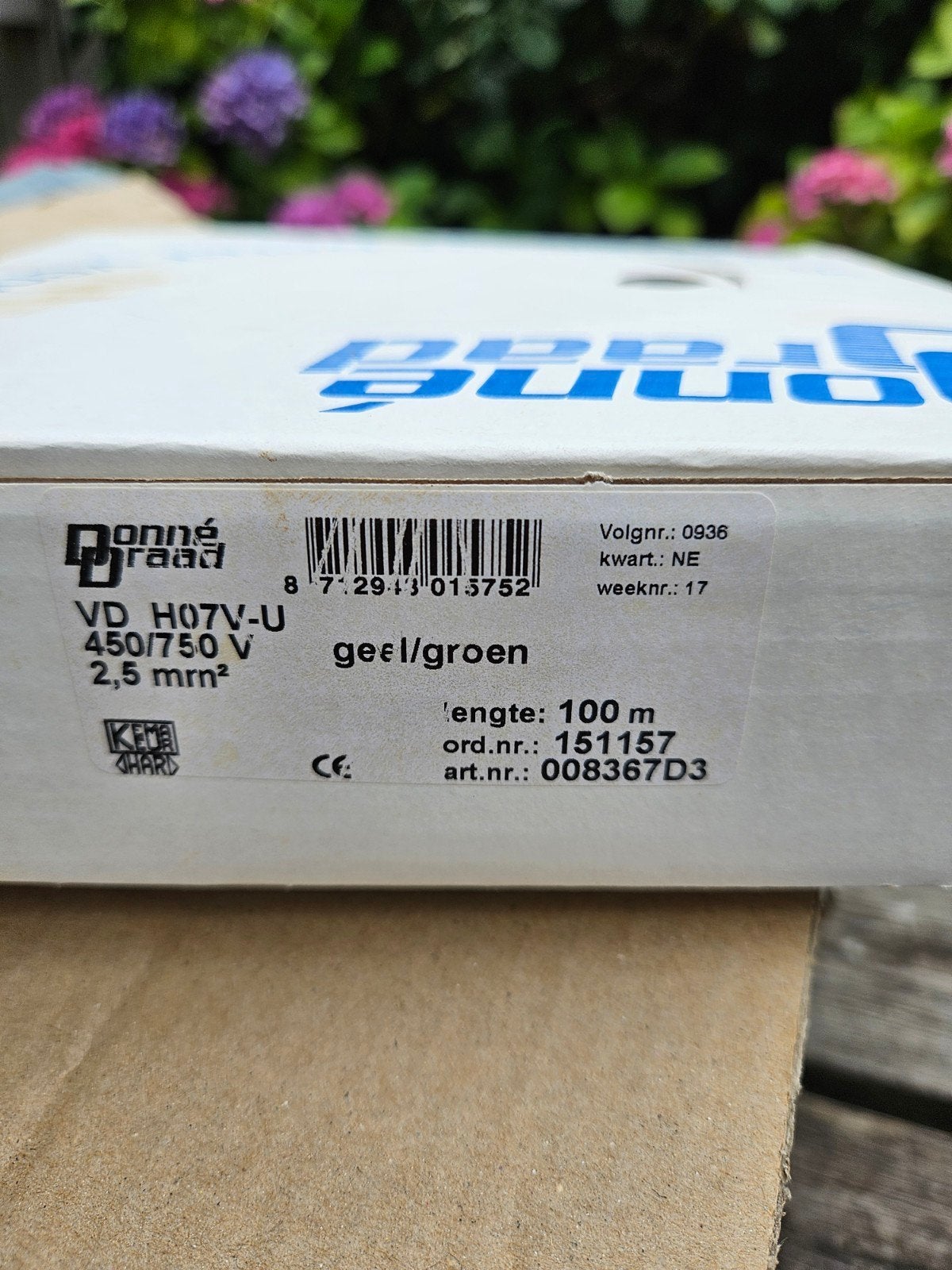 2.5mm2 groen/geel aardedraad VD h07v-u draad volle doos 100m, Ophalen of Verzenden, Nieuw, Overige merken, Kabel of Snoer