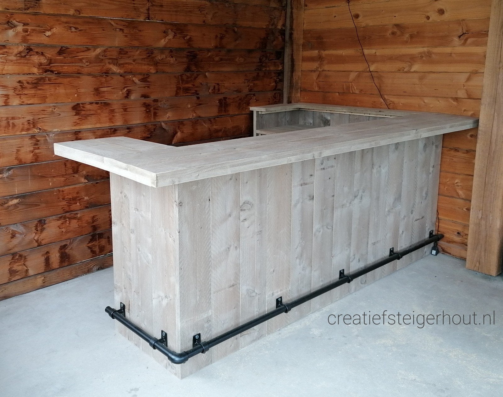 Bar van steigerhout l vorm buizen zwart overkapping koelkast, Huis en Inrichting, Barren, Verzenden, Nieuw