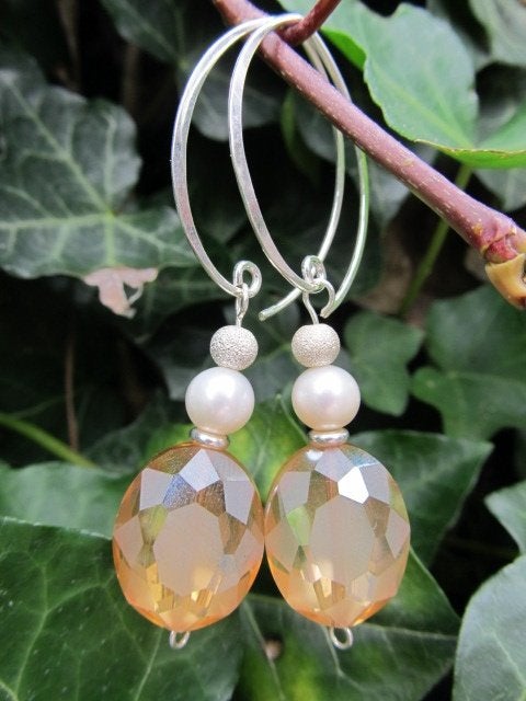 Oorbellen Valencia kristalglas-parel-kraal zilver, Sieraden, Tassen en Uiterlijk, Oorbellen, Hangers, Bruin, Nieuw, Zilver