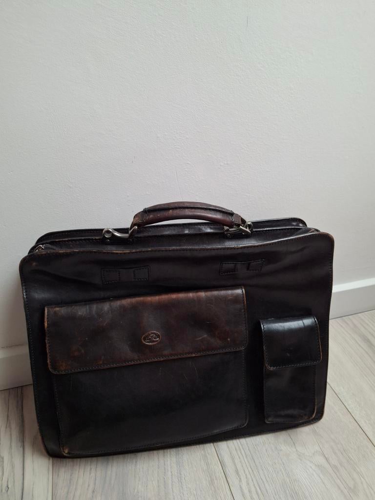 Leren vintage laptoptas Tony Perotti 45x33cm, Ophalen of Verzenden, 17 inch of meer, Gebruikt, Aktetas