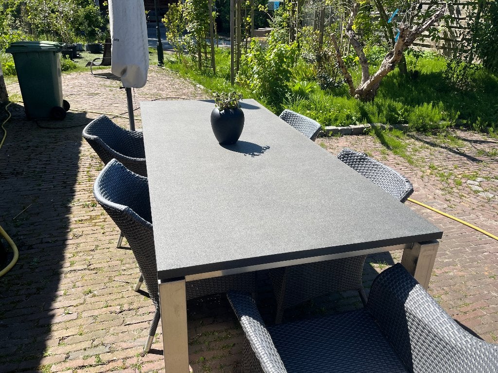 Natuurstenen tuintafel 240x100 - zeer fraai en robuust, Tuin en Terras, Tuintafels, Ophalen, Zo goed als nieuw, Rechthoekig, Overige materialen