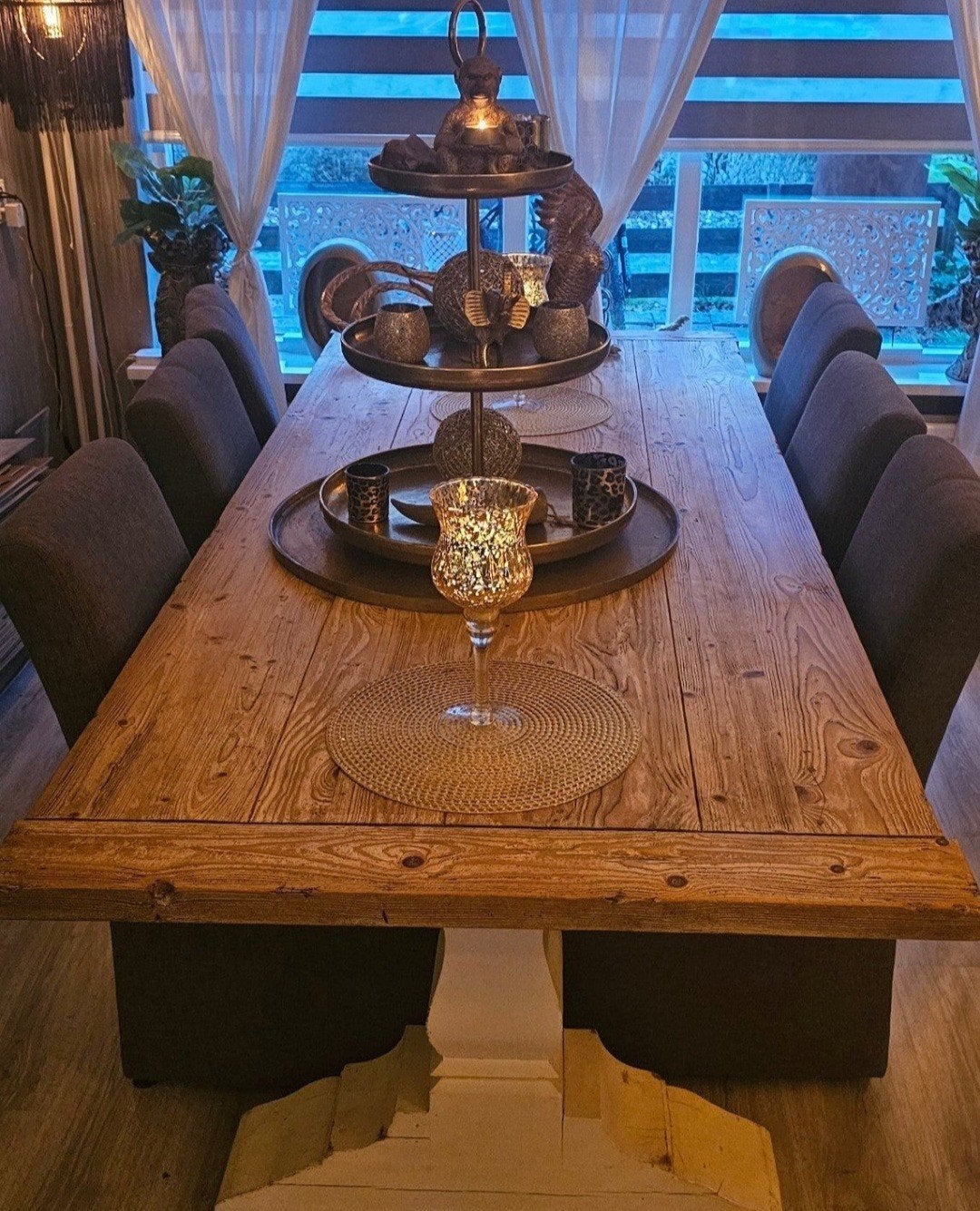 Kloostertafel met een teakhout blad., Huis en Inrichting, Tafels | Eettafels, Ophalen of Verzenden, Gebruikt
