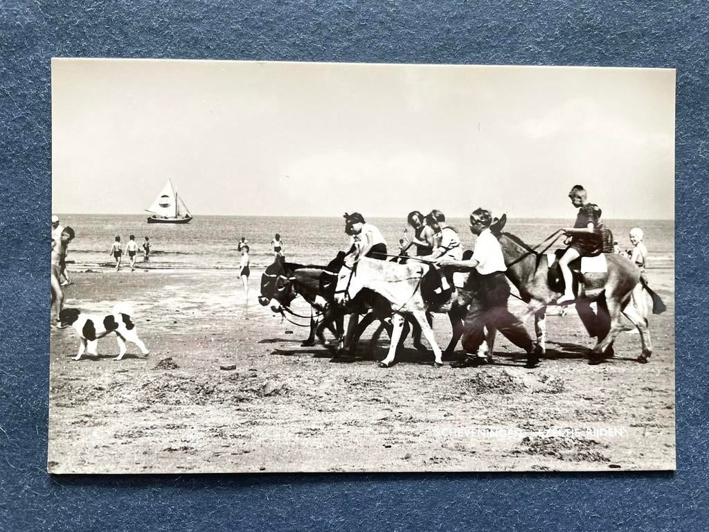 Scheveningen strand - kinderen op ezels, Ophalen of Verzenden, 1940 tot 1960, Ongelopen, Zuid-Holland