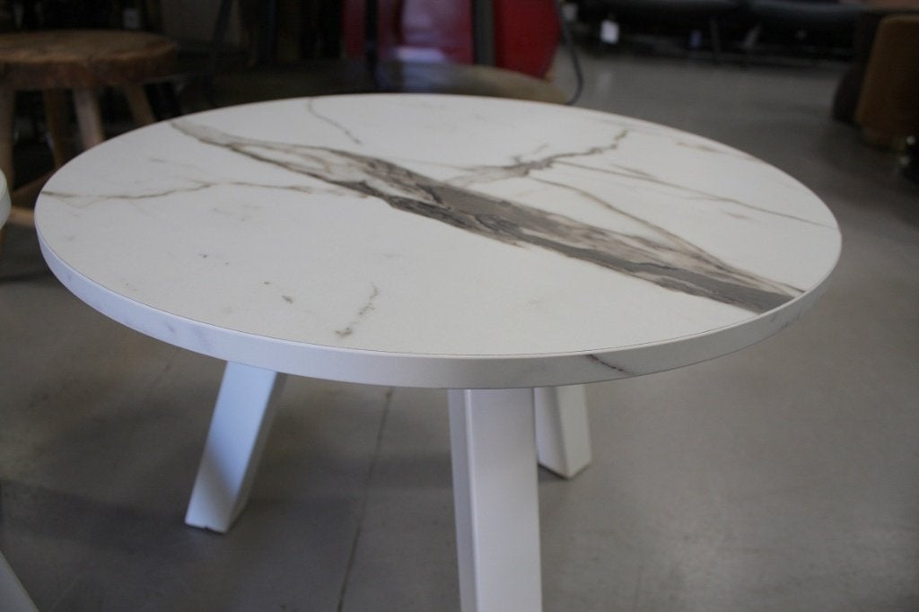 2x ronde salontafel bijzettafel metaal melamine marmer wit, Ophalen, Zo goed als nieuw, Wit