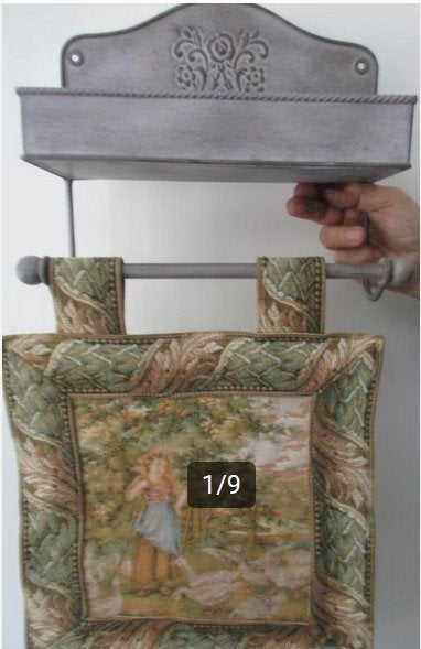 vintage: zinken kammenbak met gobelin wandkleed, Antiek en Kunst, Ophalen of Verzenden