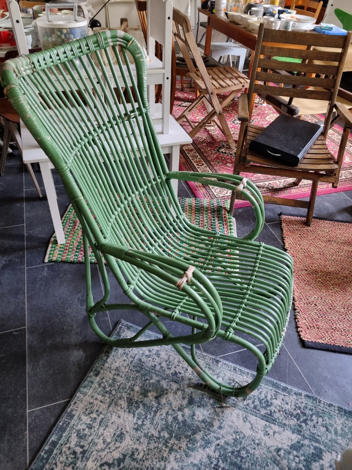 vintage rotan loungestoel stoel, Huis en Inrichting, Fauteuils, Ophalen, Gebruikt, Minder dan 75 cm, 50 tot 75 cm
