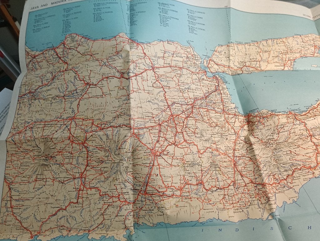 1945 Automobielkaart van Java en Madoera 3dln. GAAF!, Ophalen of Verzenden, 1800 tot 2000, Nederland, Landkaart