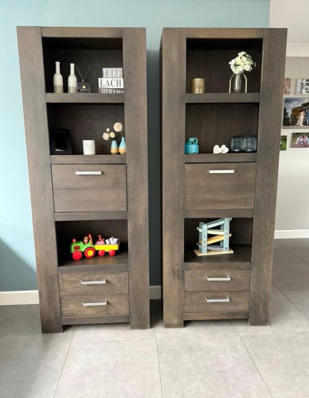 TV-meubel en 2 boekenkasten van massief eiken, Ophalen, Gebruikt, 200 cm of meer, 150 tot 200 cm