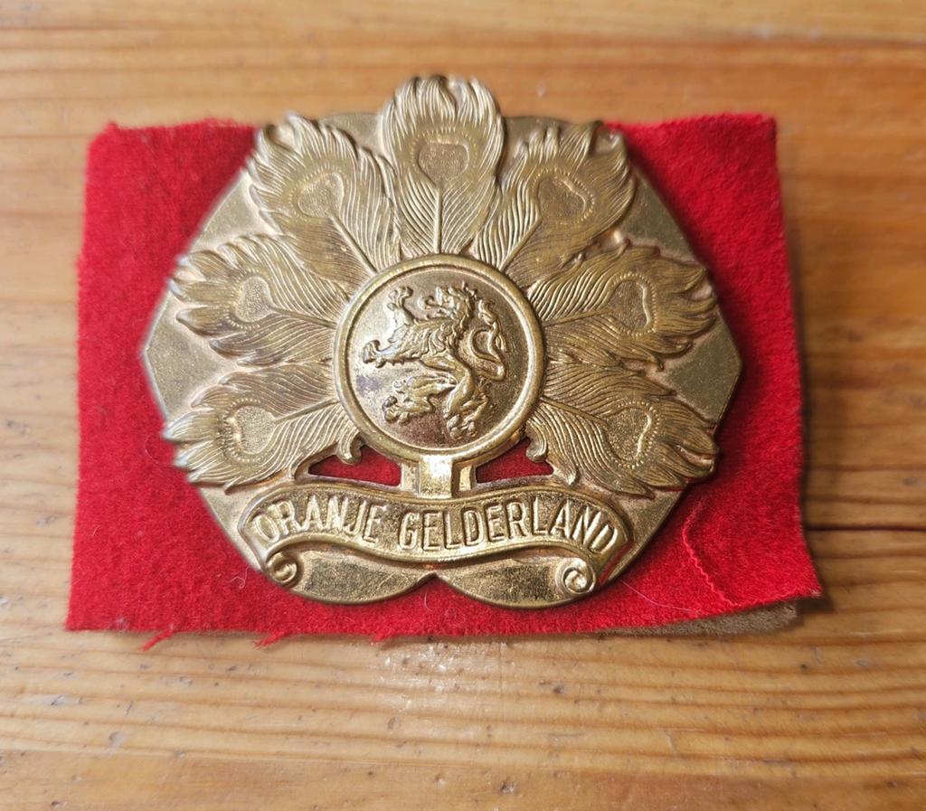 Baretembleem Oranje Gelderland, Verzamelen, Ophalen of Verzenden, Landmacht, Nederland, Embleem of Badge