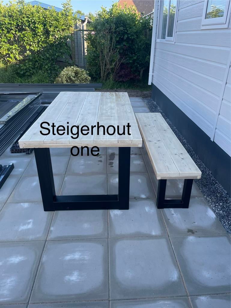 Steigerhout tuintafel met ijzeren onderstel 10%korting, Tuin en Terras, Tuintafels, Ophalen of Verzenden, Gebruikt, Rechthoekig