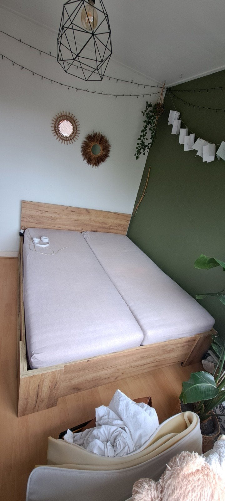 Tweepersoonsbed met opbergruimte - Hout, Huis en Inrichting, Slaapkamer | Bedden, Ophalen, Gebruikt, Bruin, Tweepersoons